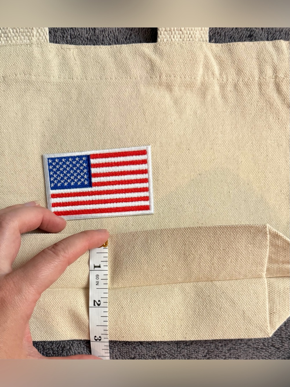 Canvas Tote Bag with American Flag Patch - Natural - Picture 4 of 7